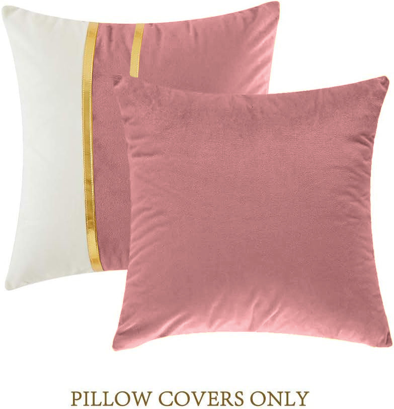 Premium Velvet Set of 2 Decorative Throw Pillow/Cushion Covers with Gold Stripes