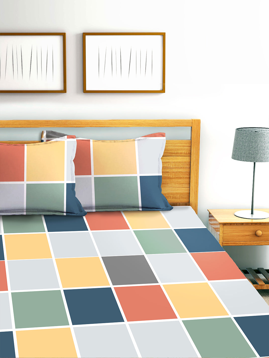 Glace Cotton Abstract Flat Double Bedsheet with 2 Pillow Covers