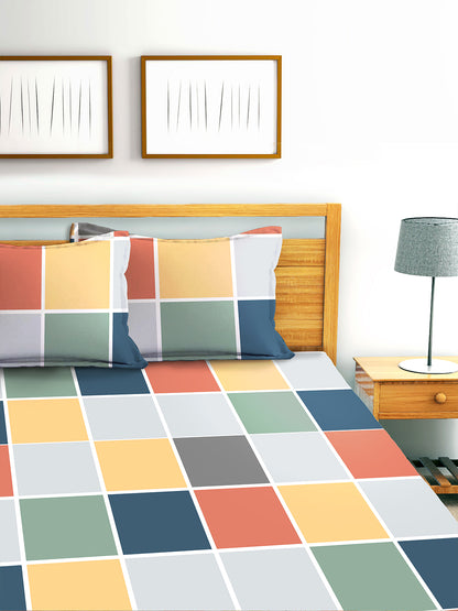 Glace Cotton Abstract Flat Double Bedsheet with 2 Pillow Covers