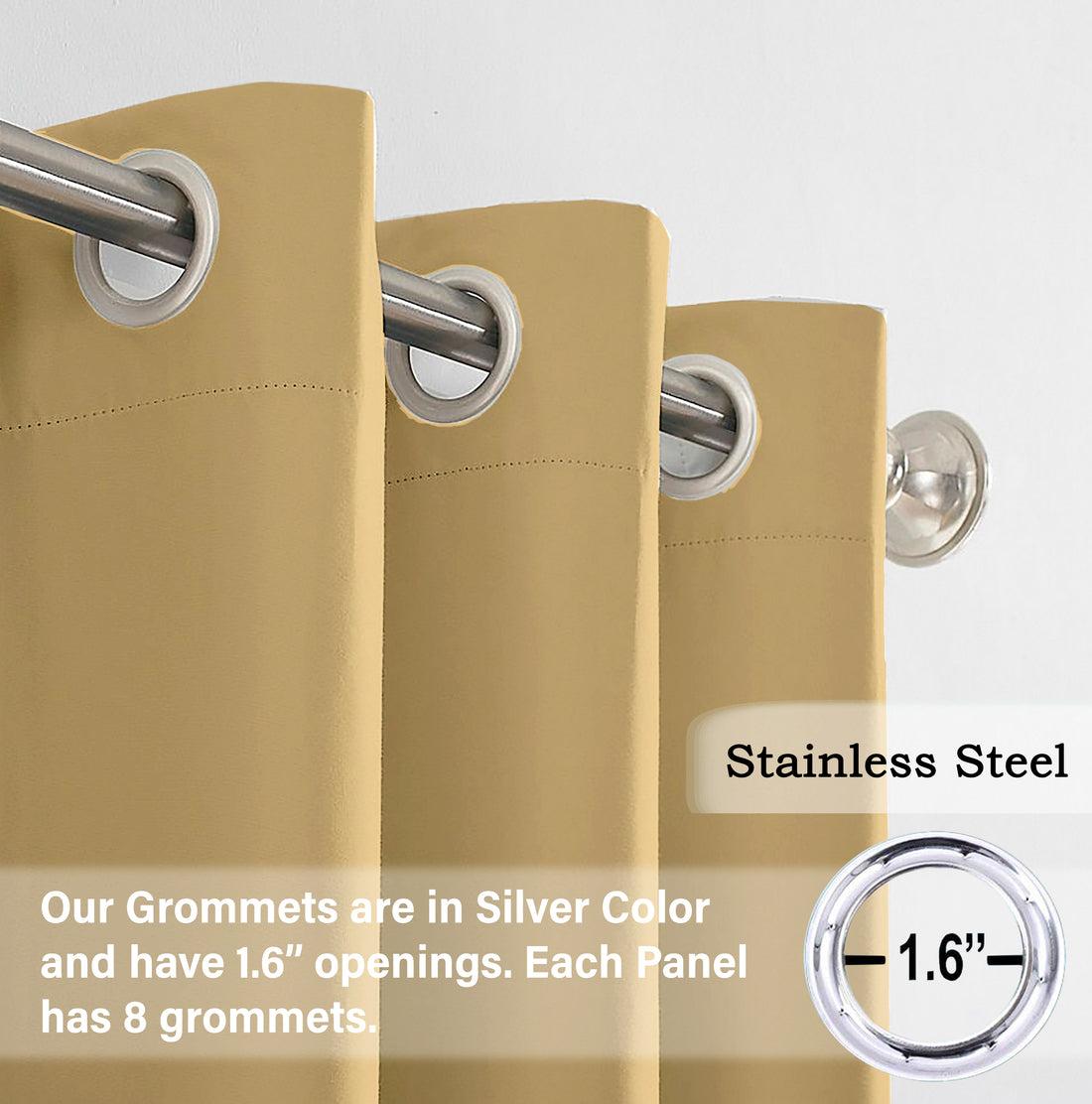 Set of 2 Blackout Solid Polyster Grommet Curtains