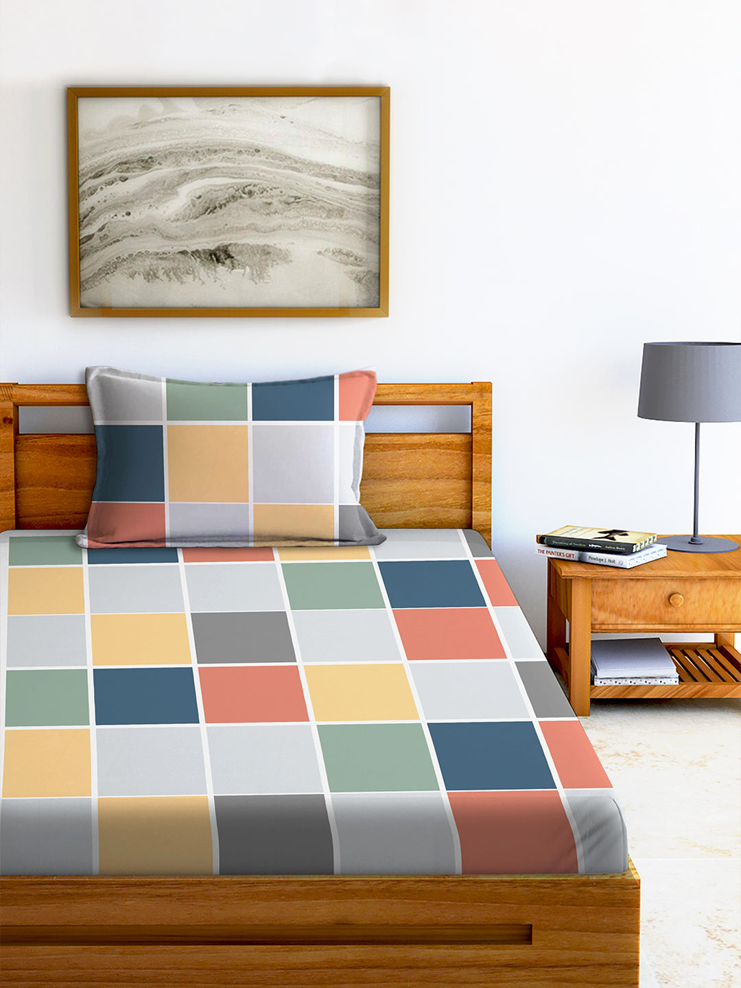 Glace Cotton Abstract Flat Single Bedsheet with 1 Pillow Cover