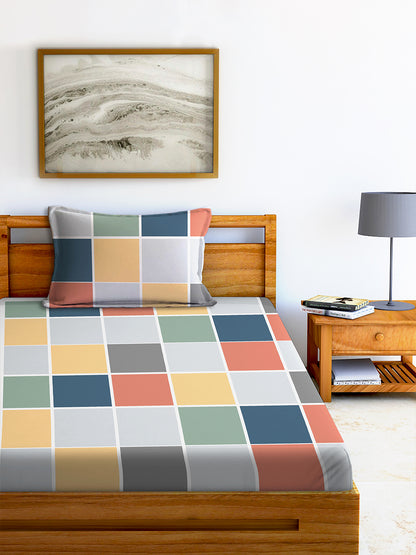 Glace Cotton Abstract Flat Single Bedsheet with 1 Pillow Cover