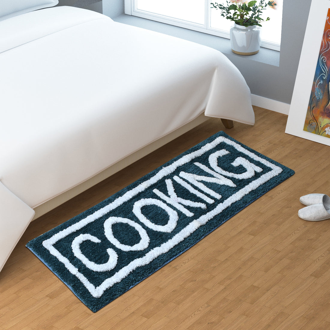 Soft Microfiber Kitchen Designer Anti Slip Runner, Teal