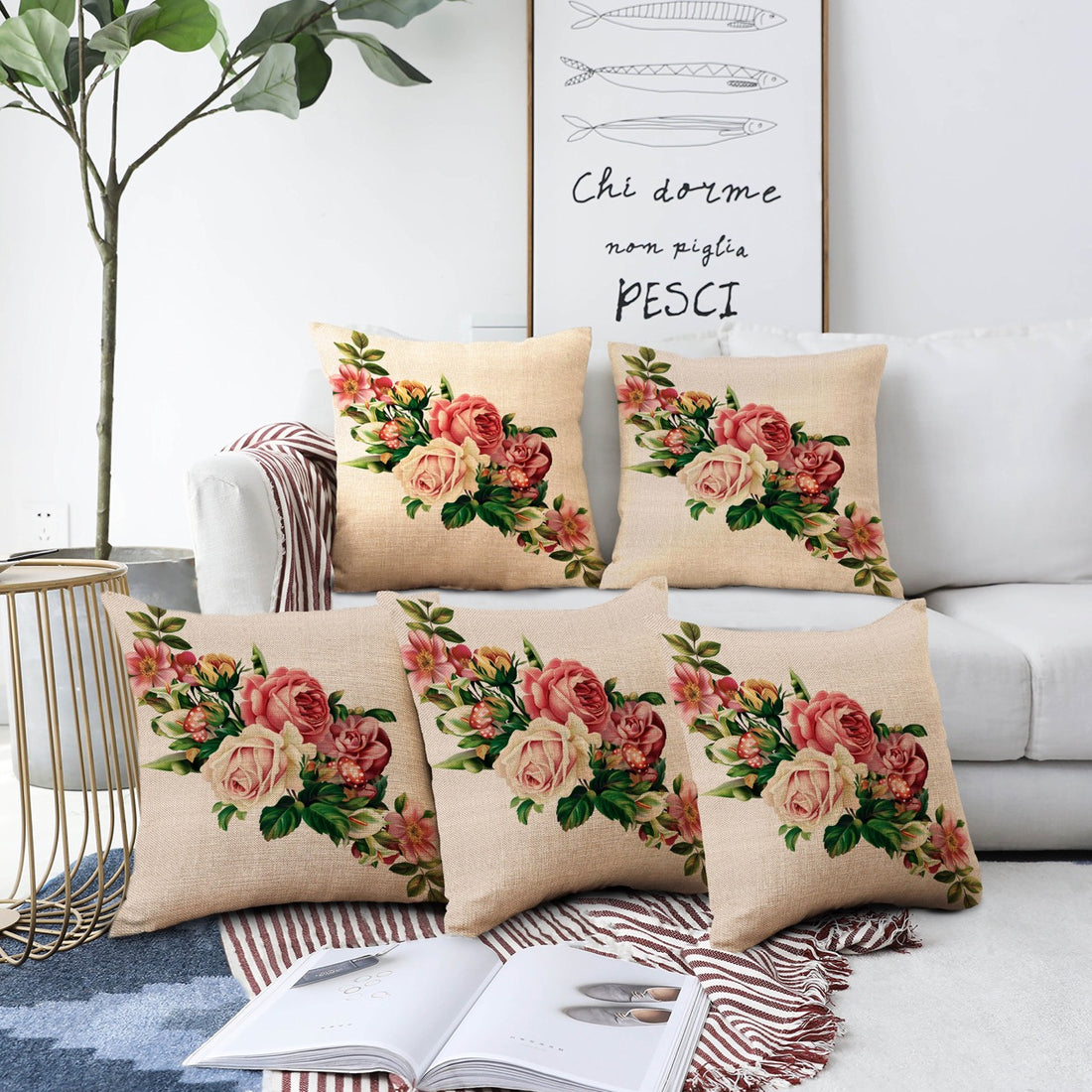 Set of 5 Jute Throw Pillow/Cushion Covers