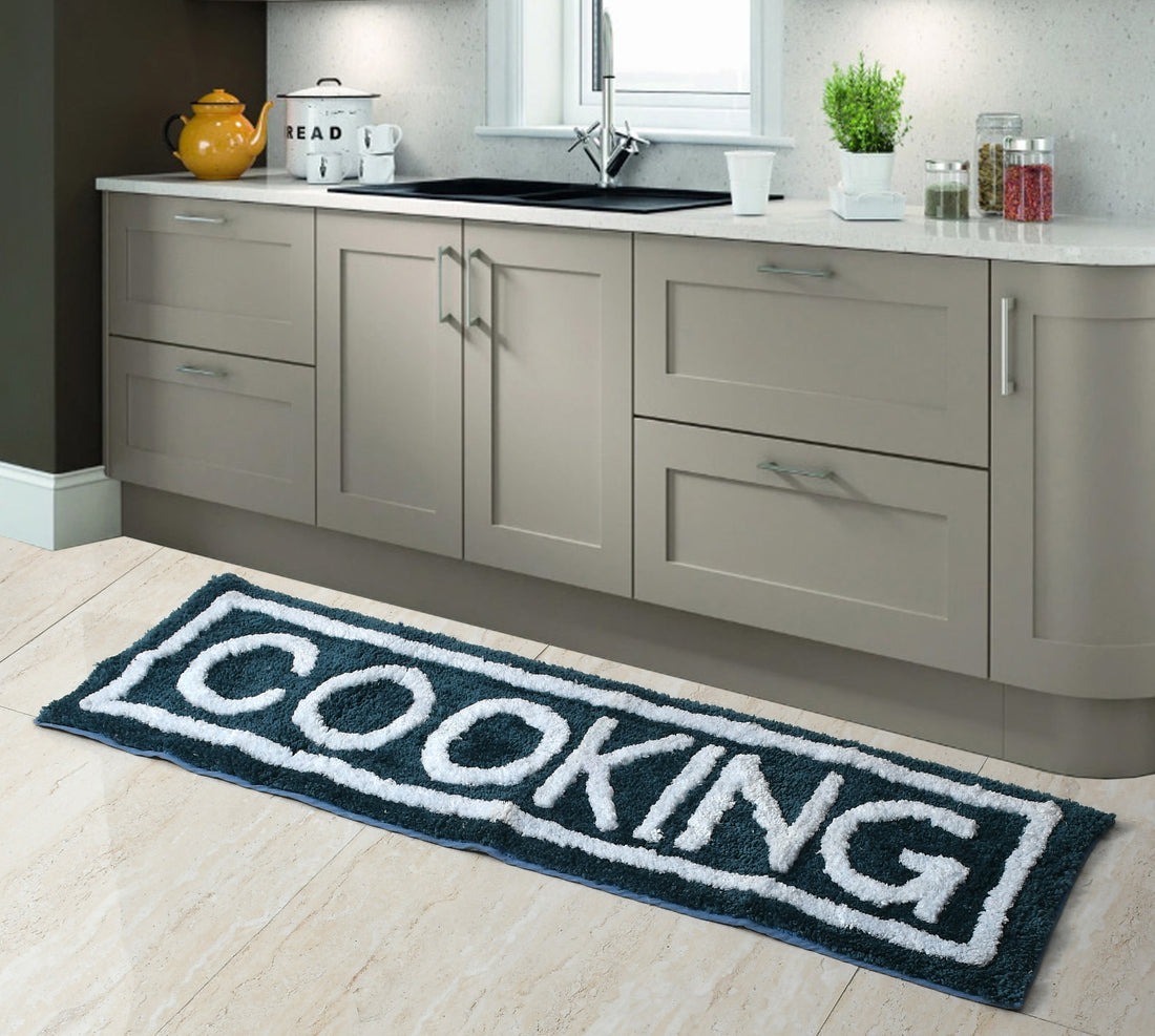 Soft Microfiber Kitchen Designer Anti Slip Runner, Teal