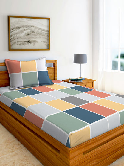 Glace Cotton Abstract Flat Double Bedsheet with 2 Pillow Covers