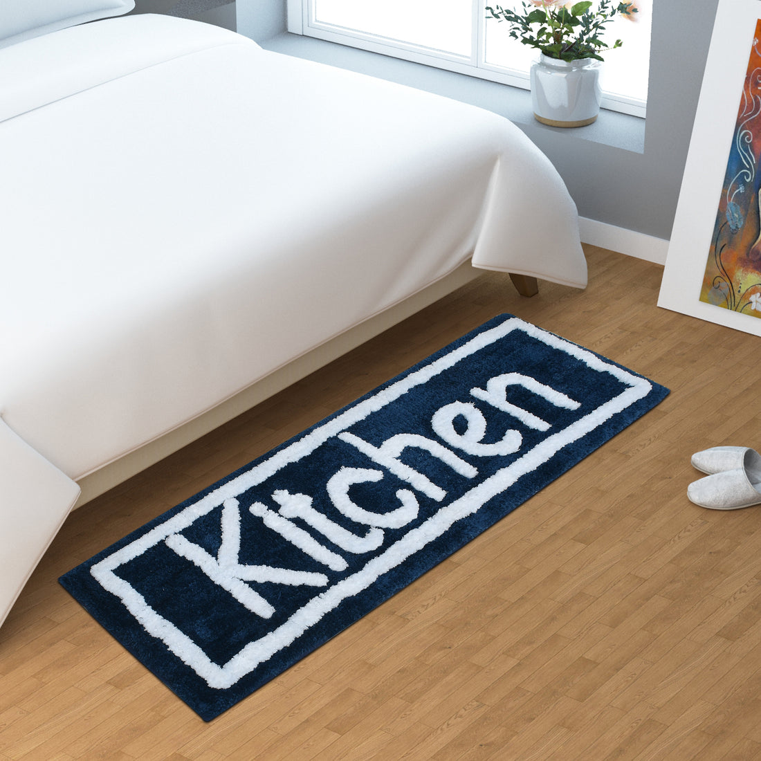 Soft Microfiber Kitchen Designer Anti Slip Runner, Navy