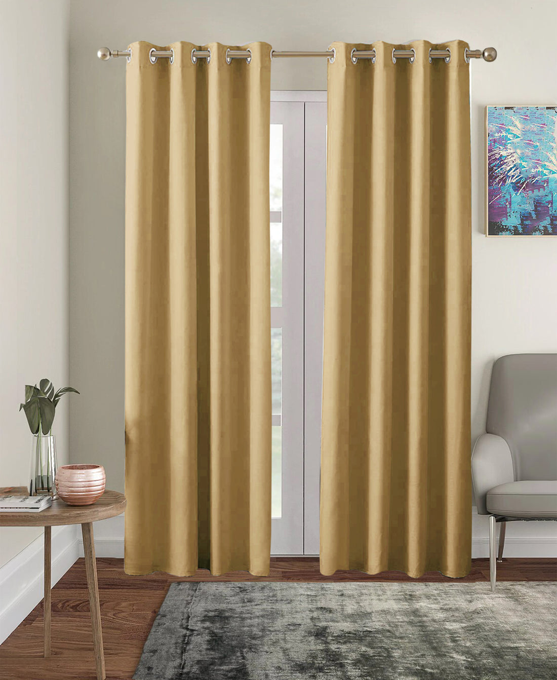Set of 2 Blackout Solid Polyster Grommet Curtains