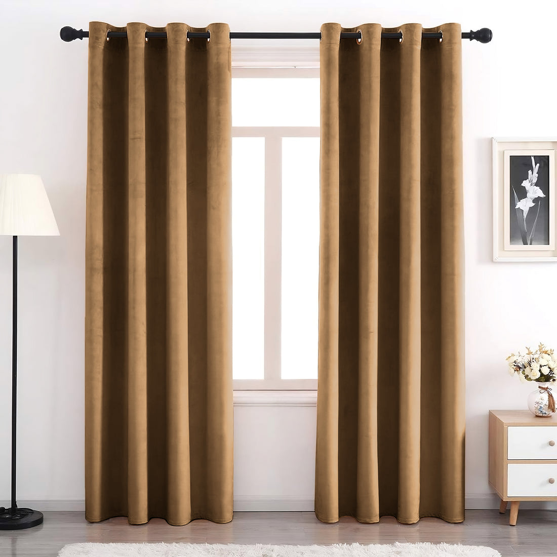 Set of 2 Room Darkening Solid Velvet Grommet Curtains