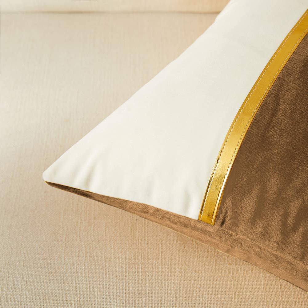 Premium Velvet Set of 2 Decorative Throw Pillow/Cushion Covers with Gold Stripe