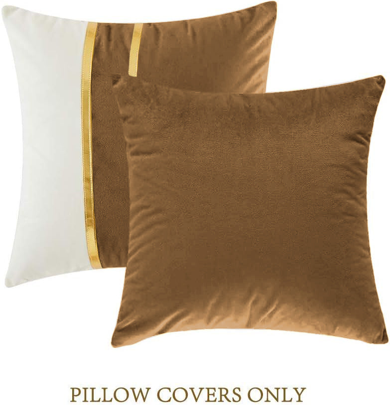 Premium Velvet Set of 2 Decorative Throw Pillow/Cushion Covers with Gold Stripes