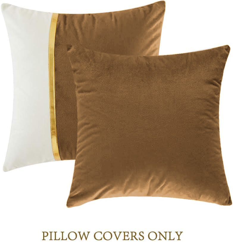 Premium Velvet Set of 2 Decorative Throw Pillow/Cushion Covers with Gold Stripe