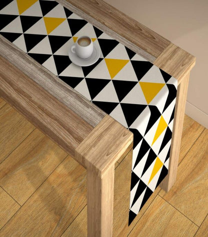 Yellow and Black Geometric Polyster Table Runner