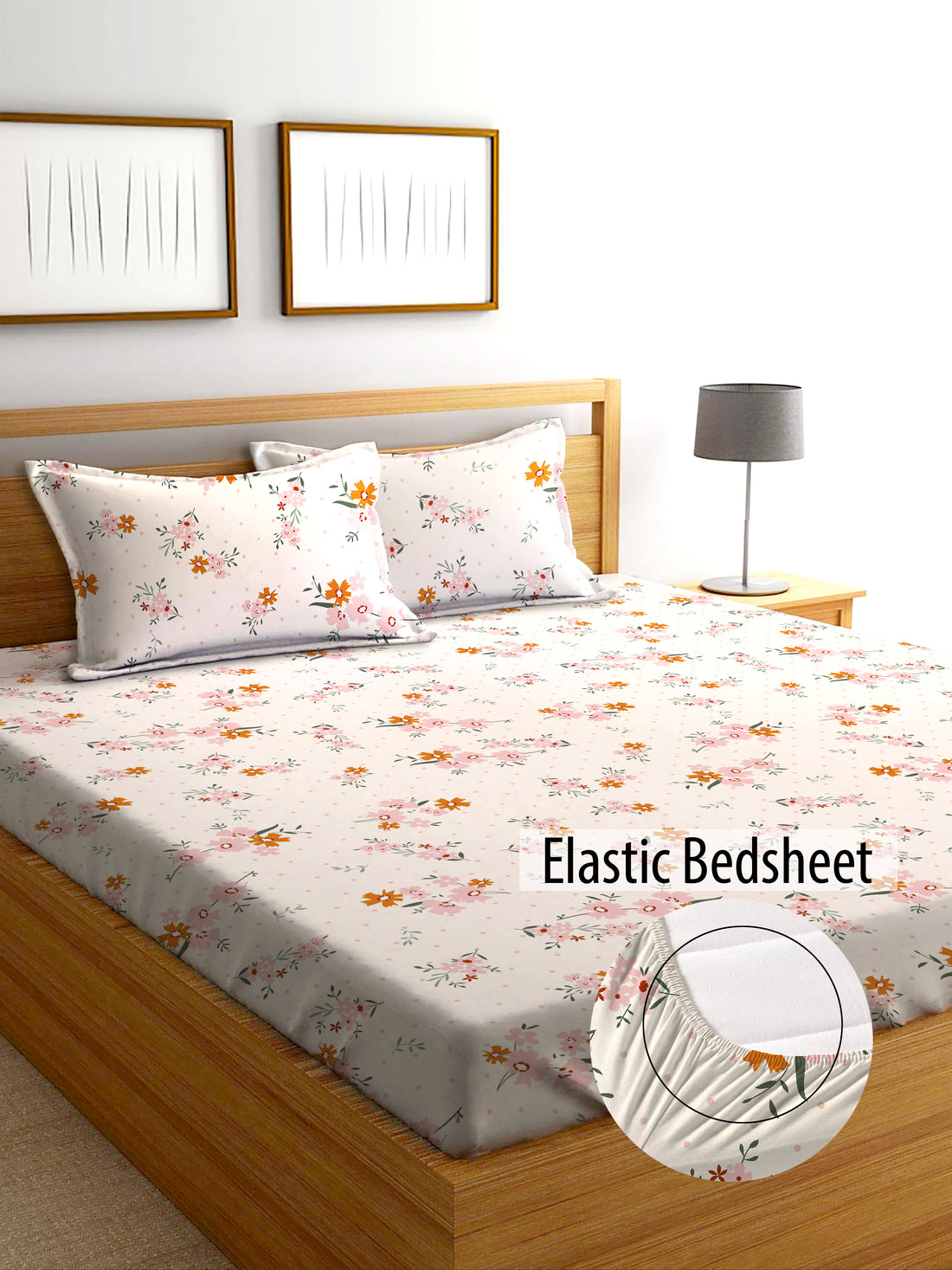 Glace Cotton Abstract Flat Fitted Bedsheet with 2 Pillow Covers