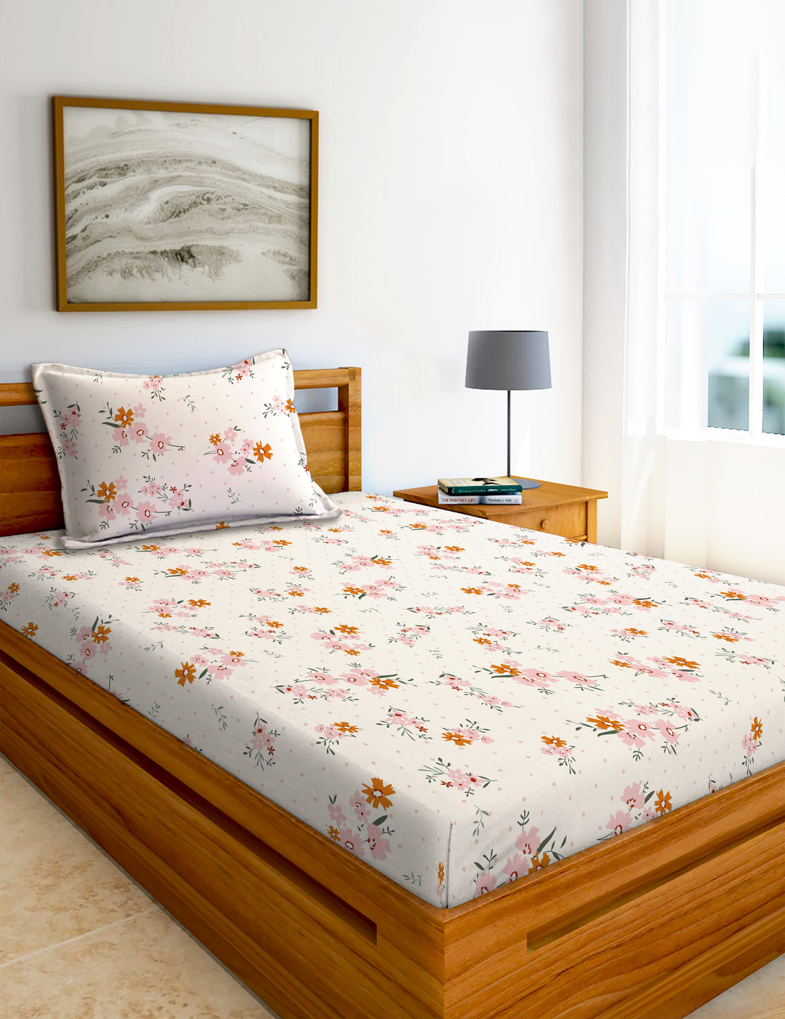 Glace Cotton Abstract Flat Single Bedsheet with 1 Pillow Cover