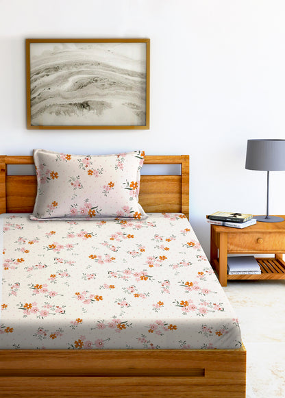 Glace Cotton Abstract Flat Fitted Bedsheet with 2 Pillow Covers