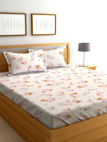 Glace Cotton Abstract Flat Fitted Bedsheet with 2 Pillow Covers
