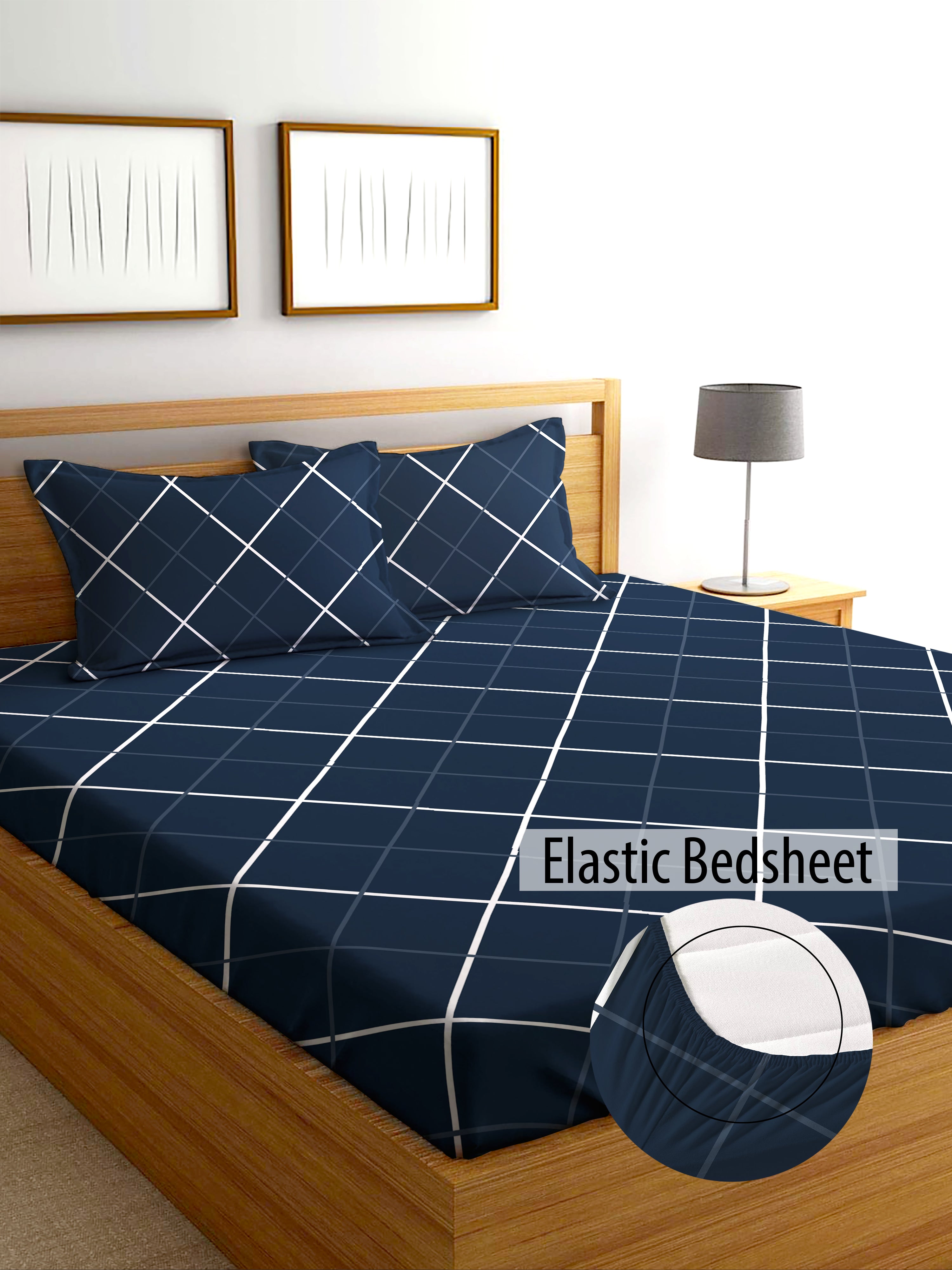 Glace Cotton Abstract Flat Fitted Bedsheet with 2 Pillow Covers