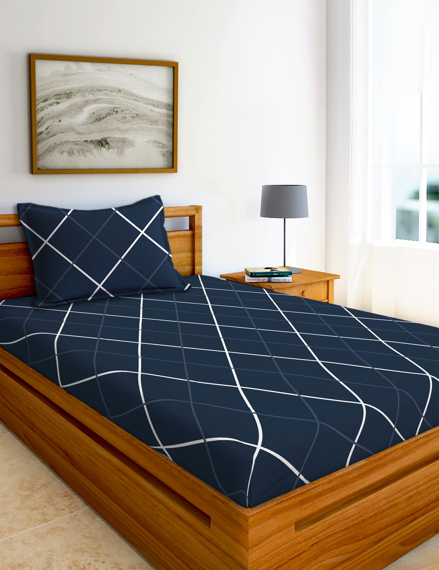 Glace Cotton Abstract Flat Single Bedsheet with 1 Pillow Cover