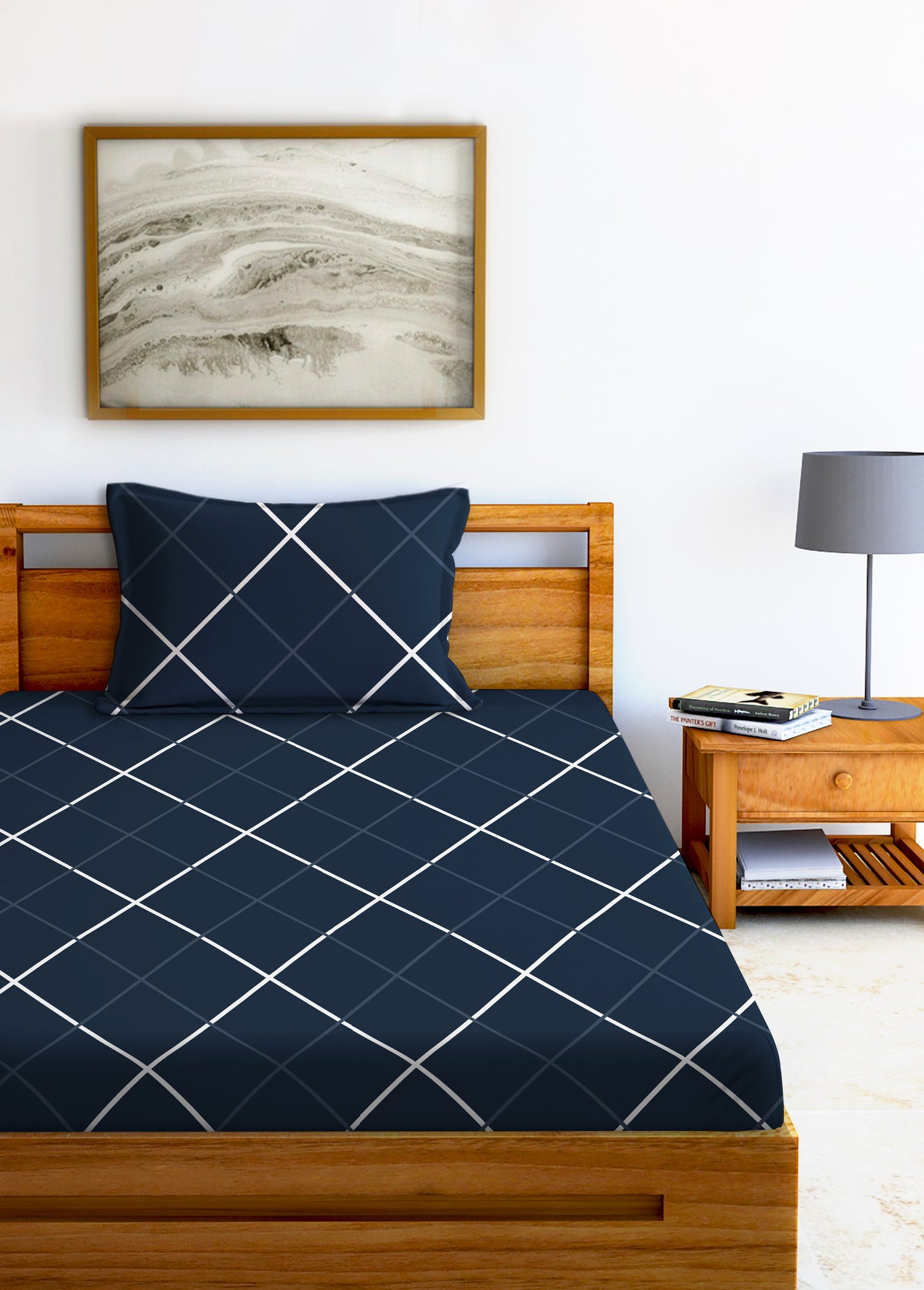 Glace Cotton Abstract Flat Fitted Bedsheet with 2 Pillow Covers