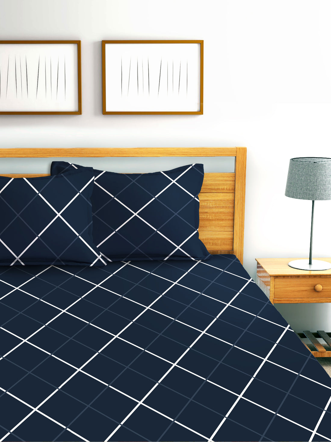 Glace Cotton Abstract Flat Double Bedsheet with 2 Pillow Covers