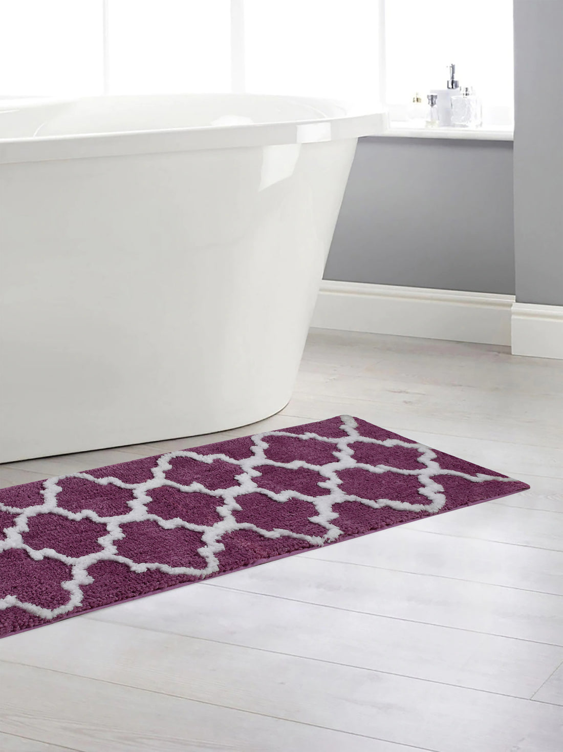 Soft Microfiber Abstract Moroccan Designer Anti Slip Runner, Wine