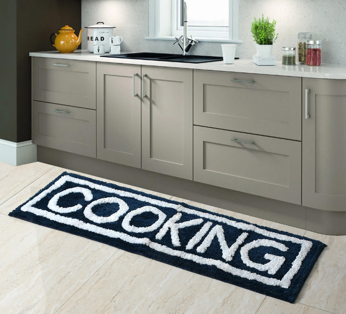 Soft Microfiber Kitchen Designer Anti Slip Runner, Navy