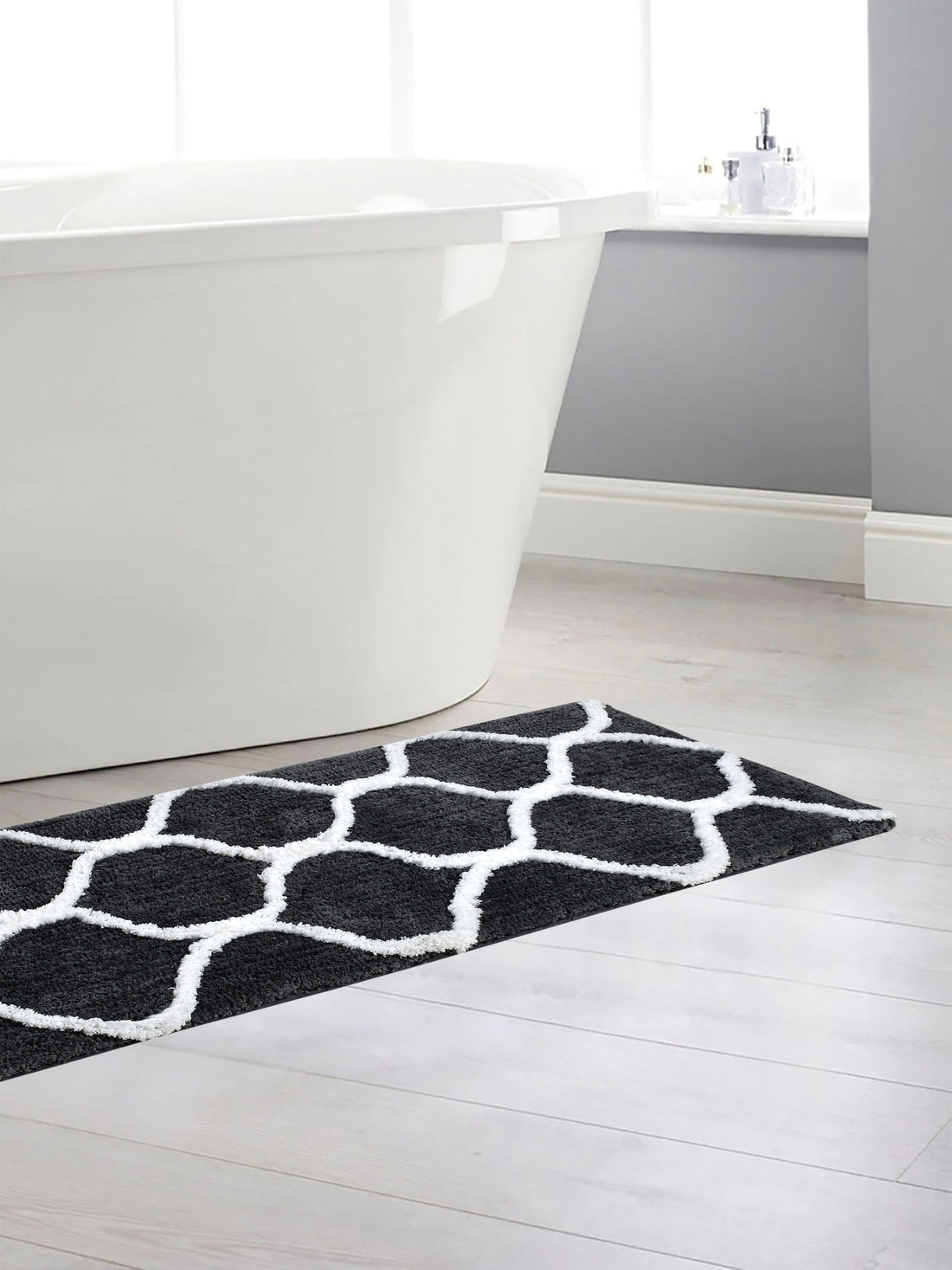 Soft Microfiber Abstract Swish Designer Anti Slip Runner, Grey