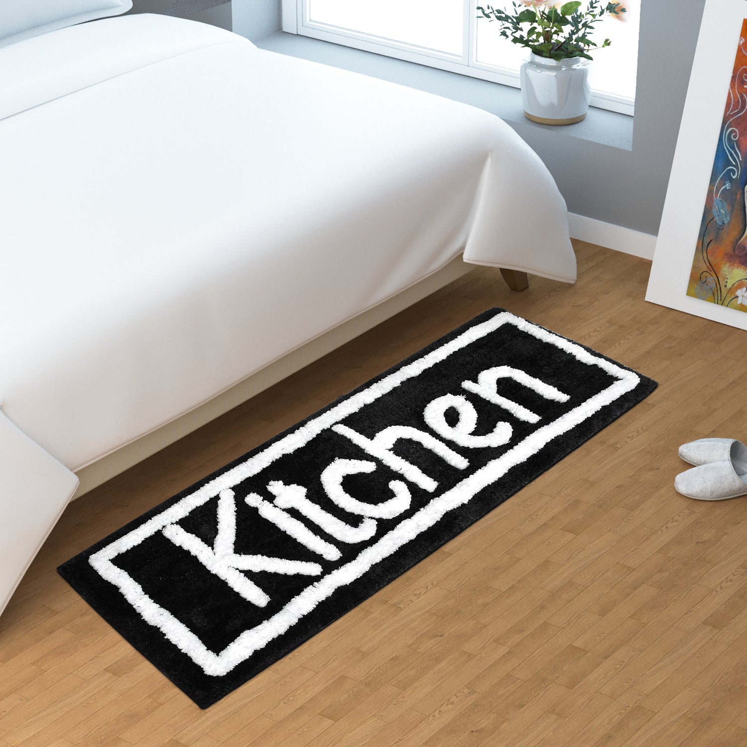 Soft Microfiber Kitchen Designer Anti Slip Runner, Black