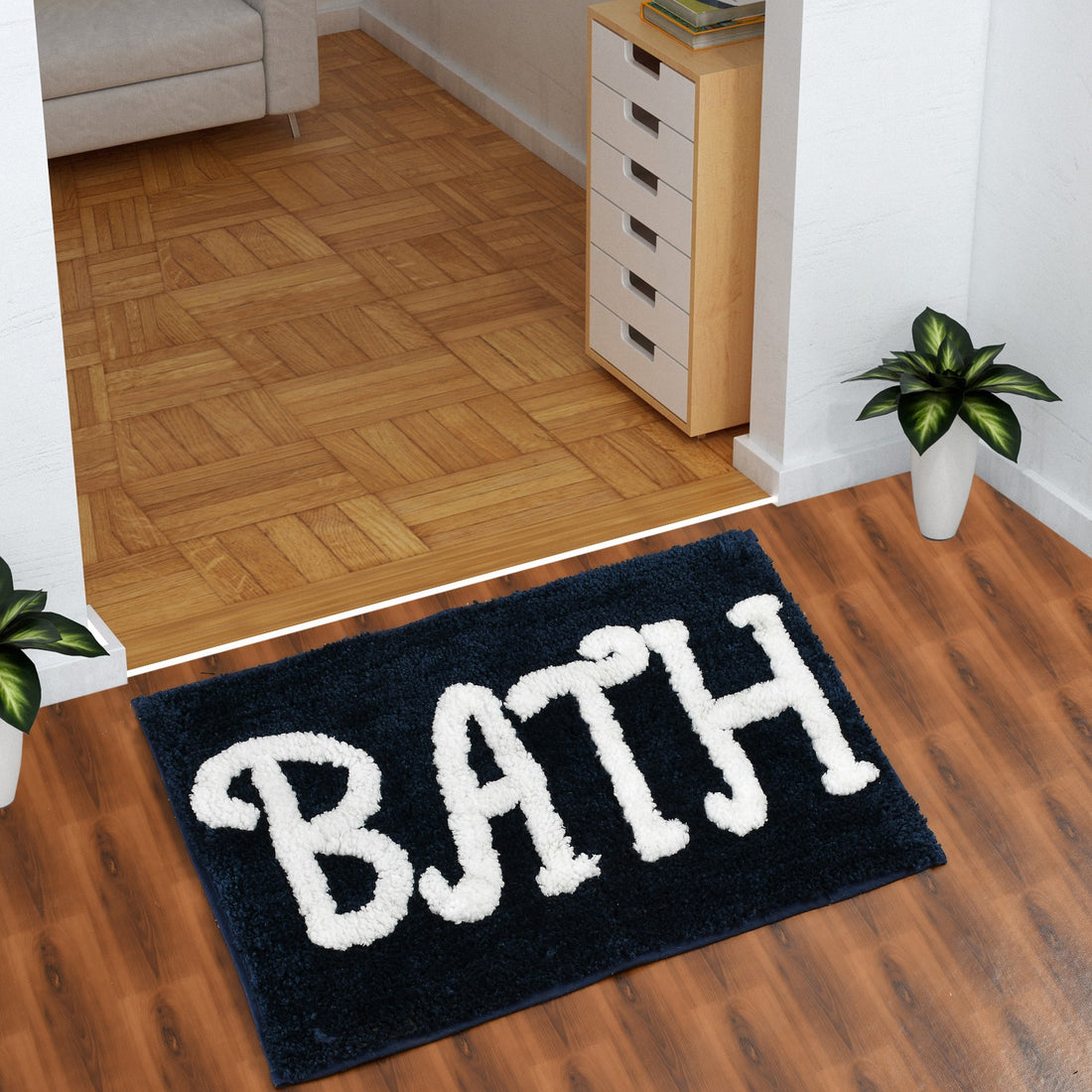 Premium Microfiber Modern Anti Slip Bathmat, Navy