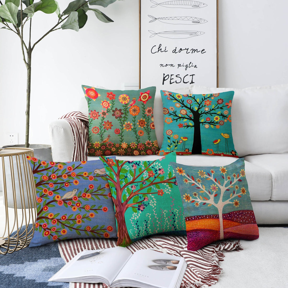 Set of 5 Jute Throw Pillow/Cushion Covers