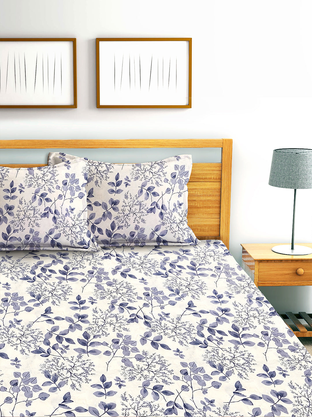 Glace Cotton Abstract Flat Double Bedsheet with 2 Pillow Covers