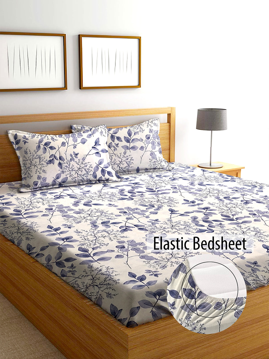 Glace Cotton Abstract Flat Fitted Bedsheet with 2 Pillow Covers