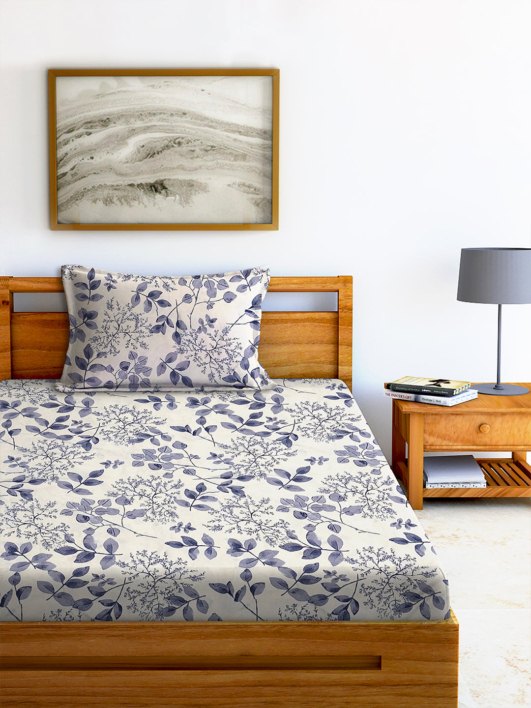 Glace Cotton Abstract Flat Double Bedsheet with 2 Pillow Covers
