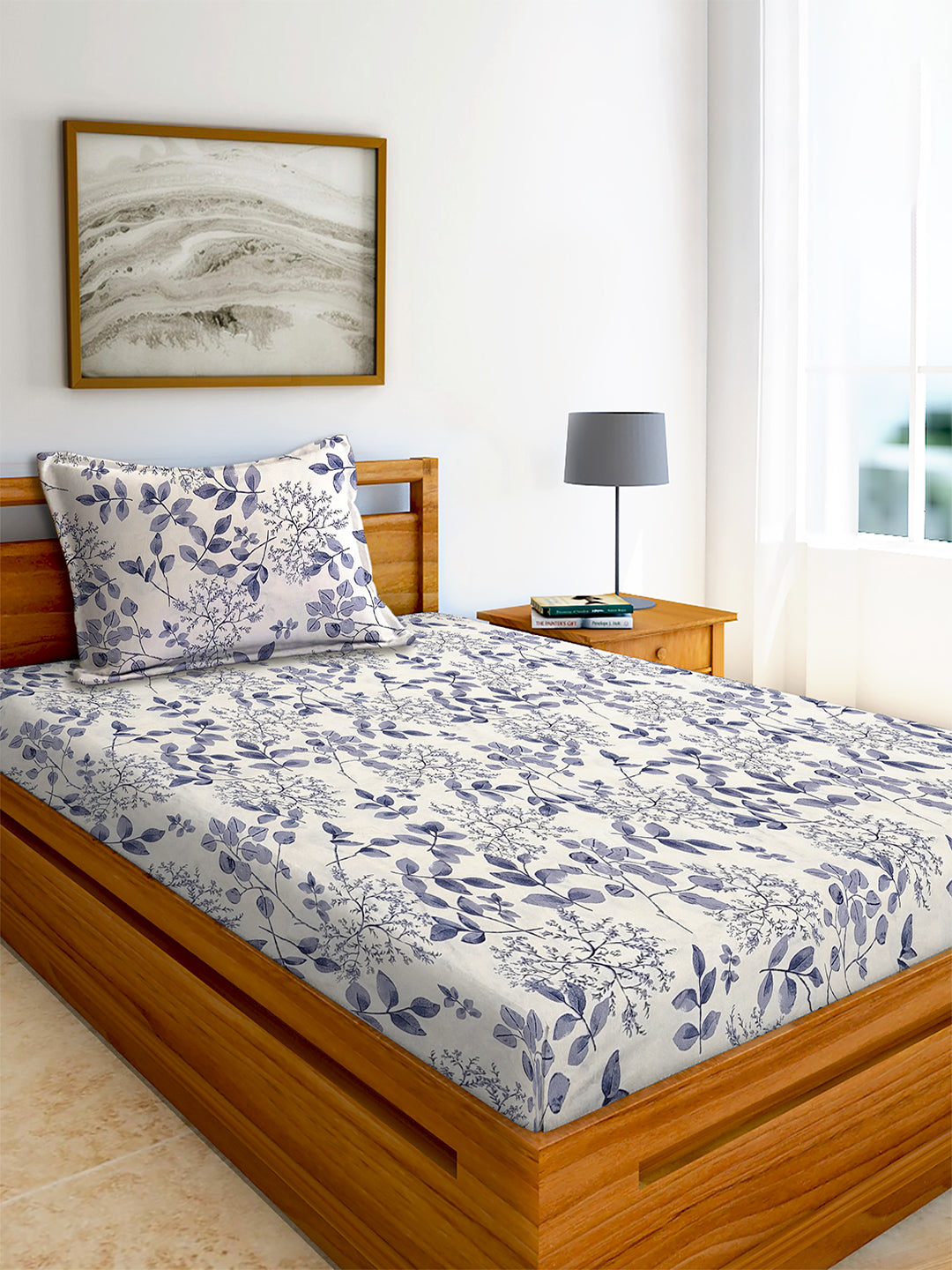 Glace Cotton Abstract Flat Double Bedsheet with 2 Pillow Covers