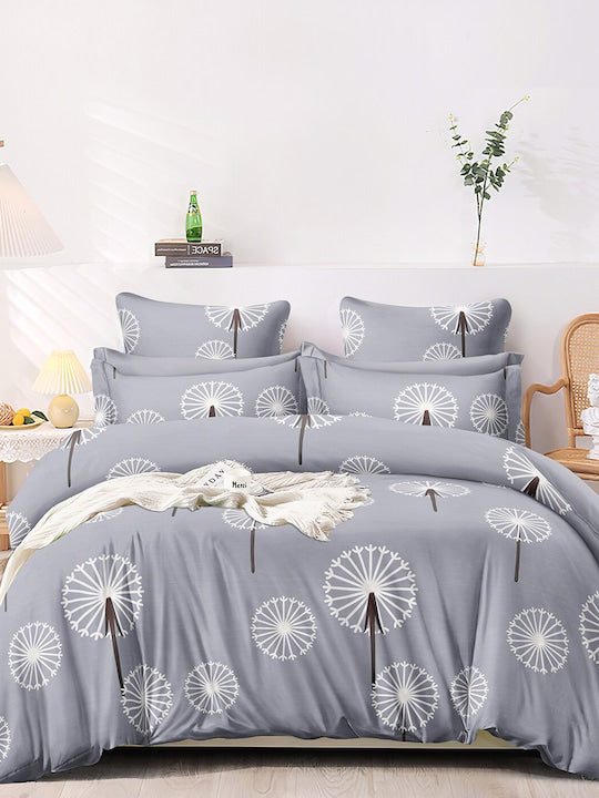 Premium Grey &amp; White Cotton 300 TC King Bedsheet With 2 Pillow Covers
