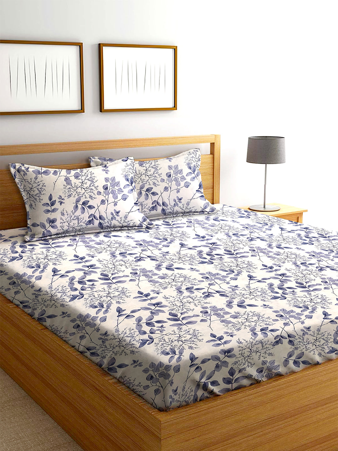 Glace Cotton Abstract Flat Double Bedsheet with 2 Pillow Covers