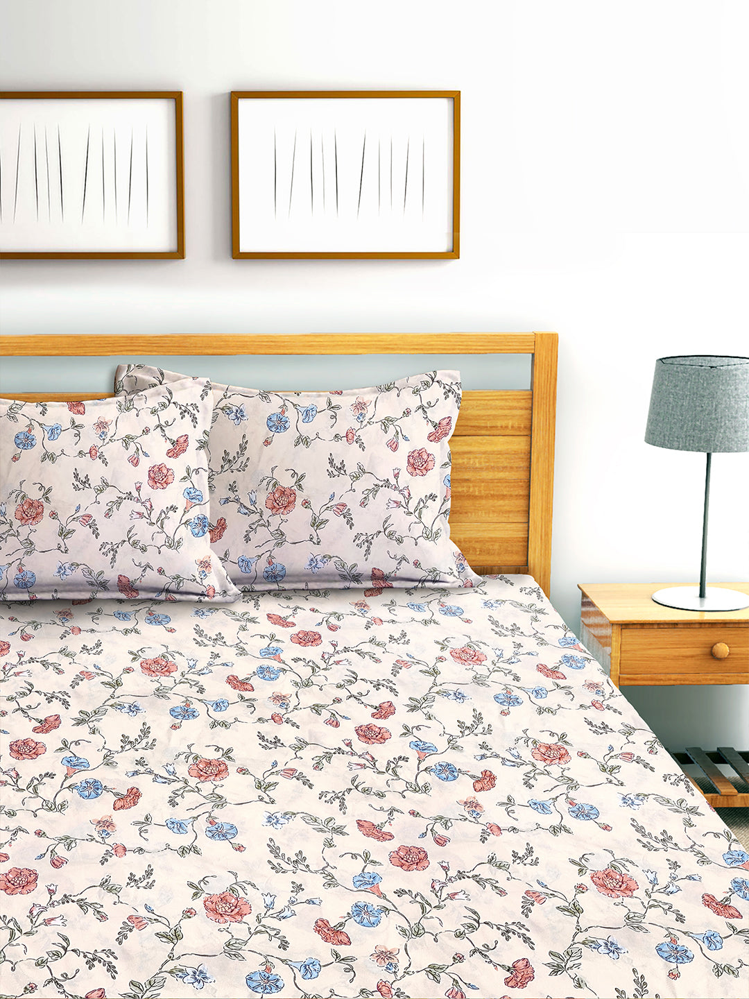 Glace Cotton Abstract Flat Single Bedsheet with 1 Pillow Cover