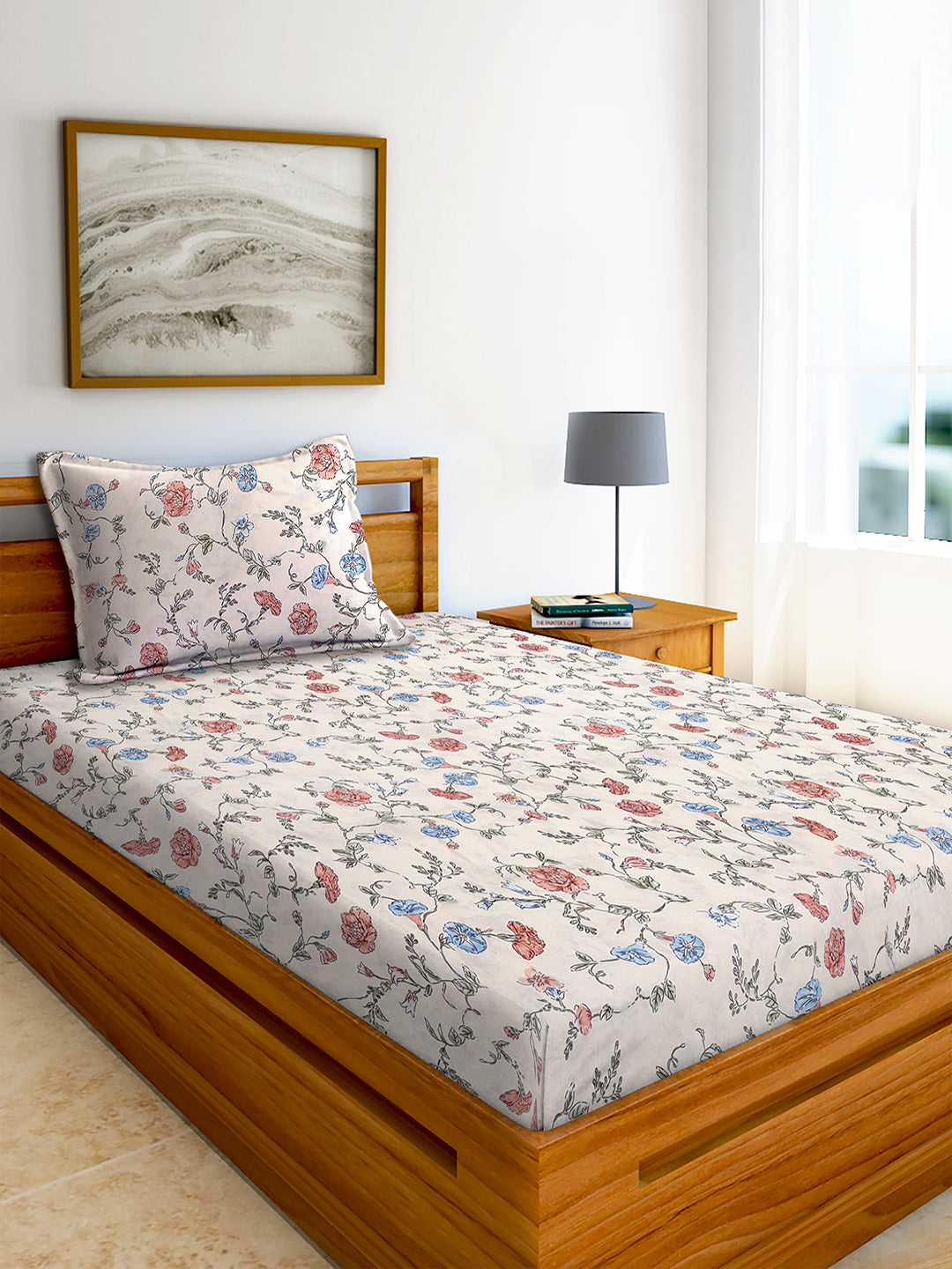 Glace Cotton Abstract Flat Single Bedsheet with 1 Pillow Cover