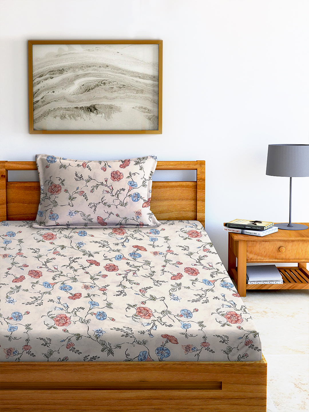 Glace Cotton Abstract Flat Single Bedsheet with 1 Pillow Cover