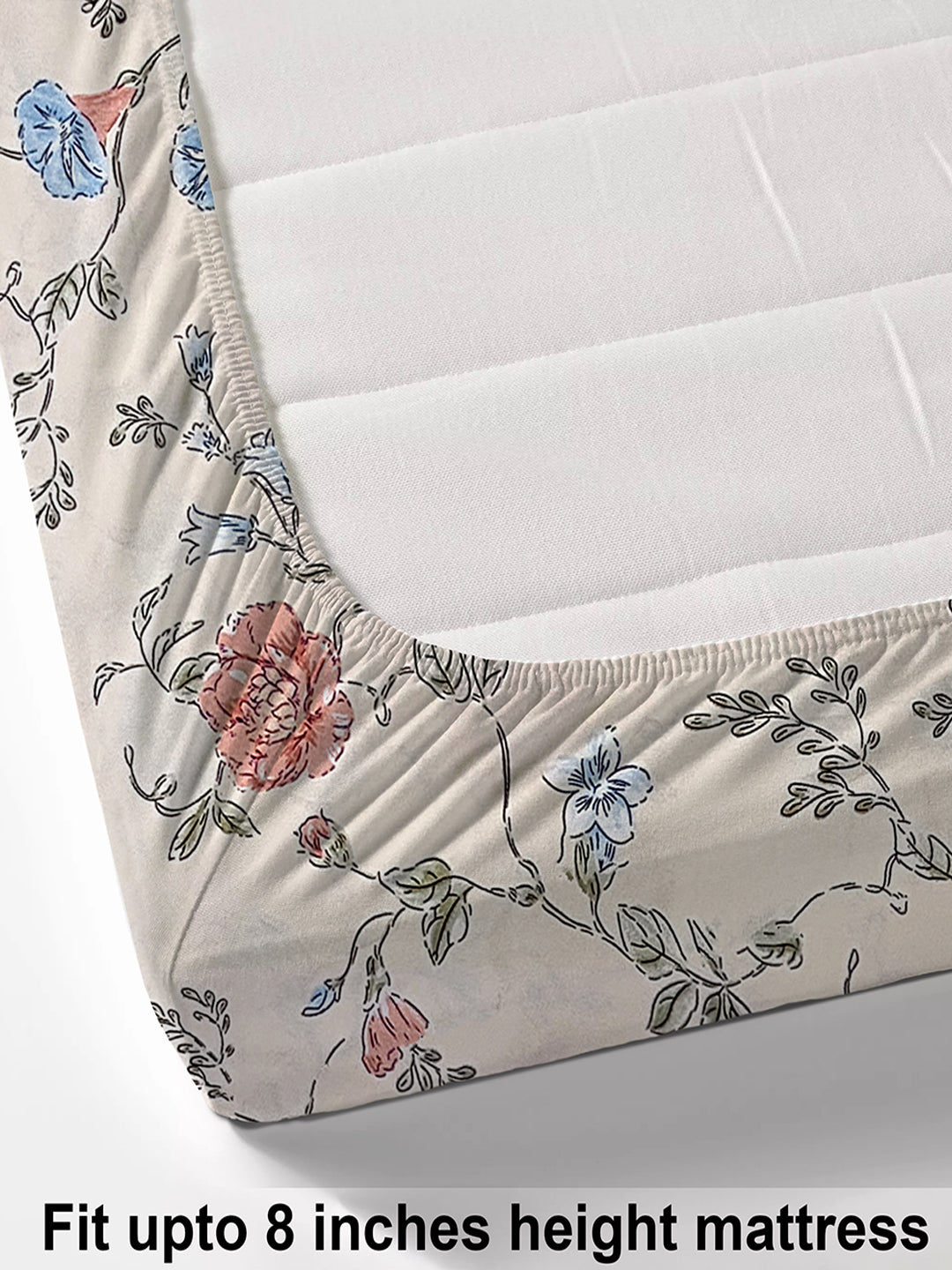 Glace Cotton Abstract Flat Fitted Bedsheet with 2 Pillow Covers