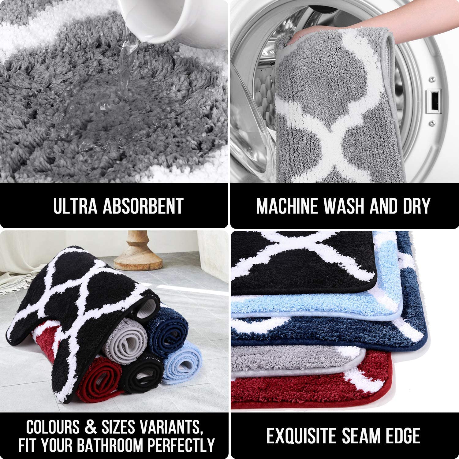 Glorious Super Soft Microfibe Anti Slip Bathmat, Grey