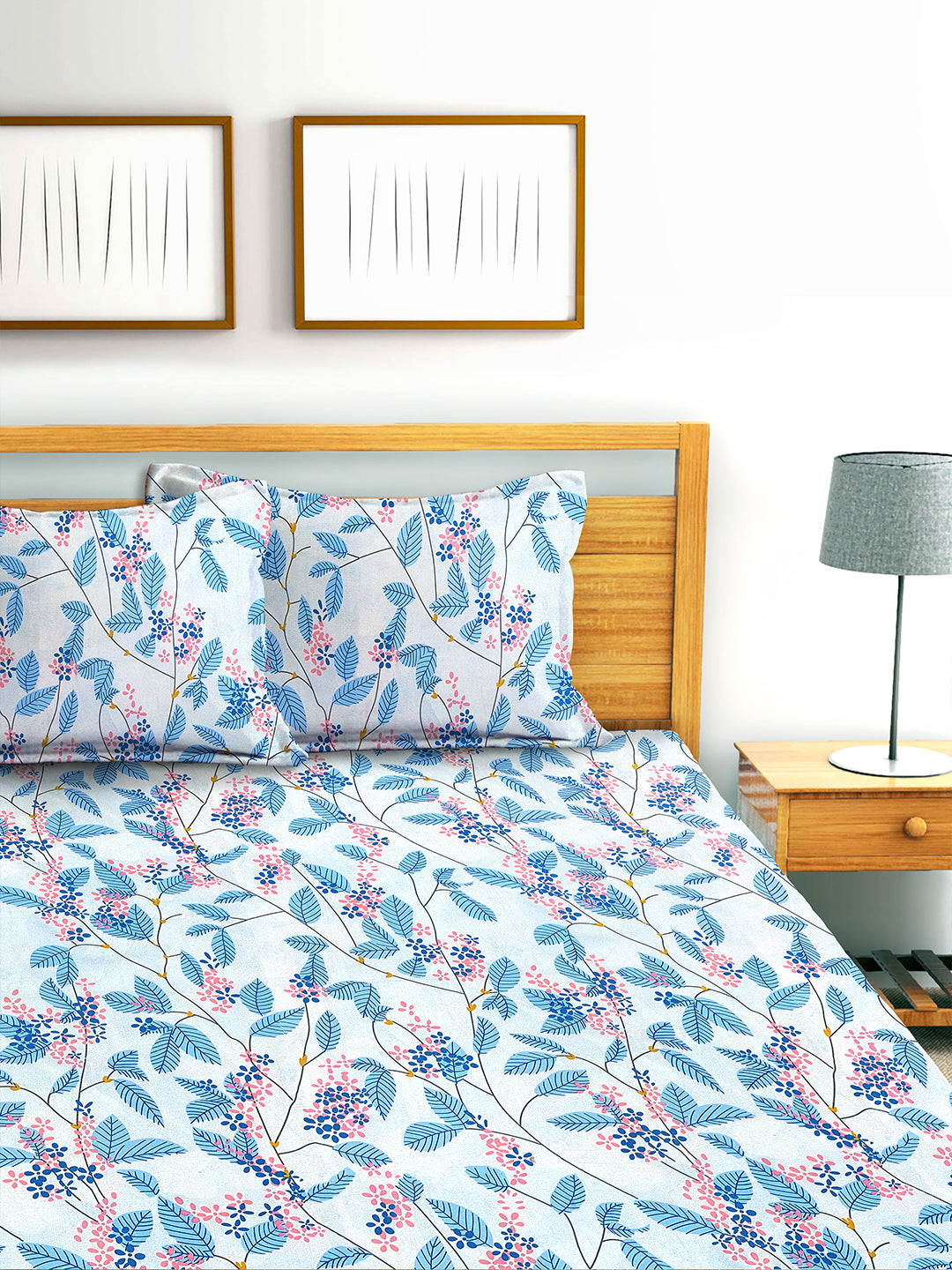 Glace Cotton Abstract Flat Double Bedsheet with 2 Pillow Covers