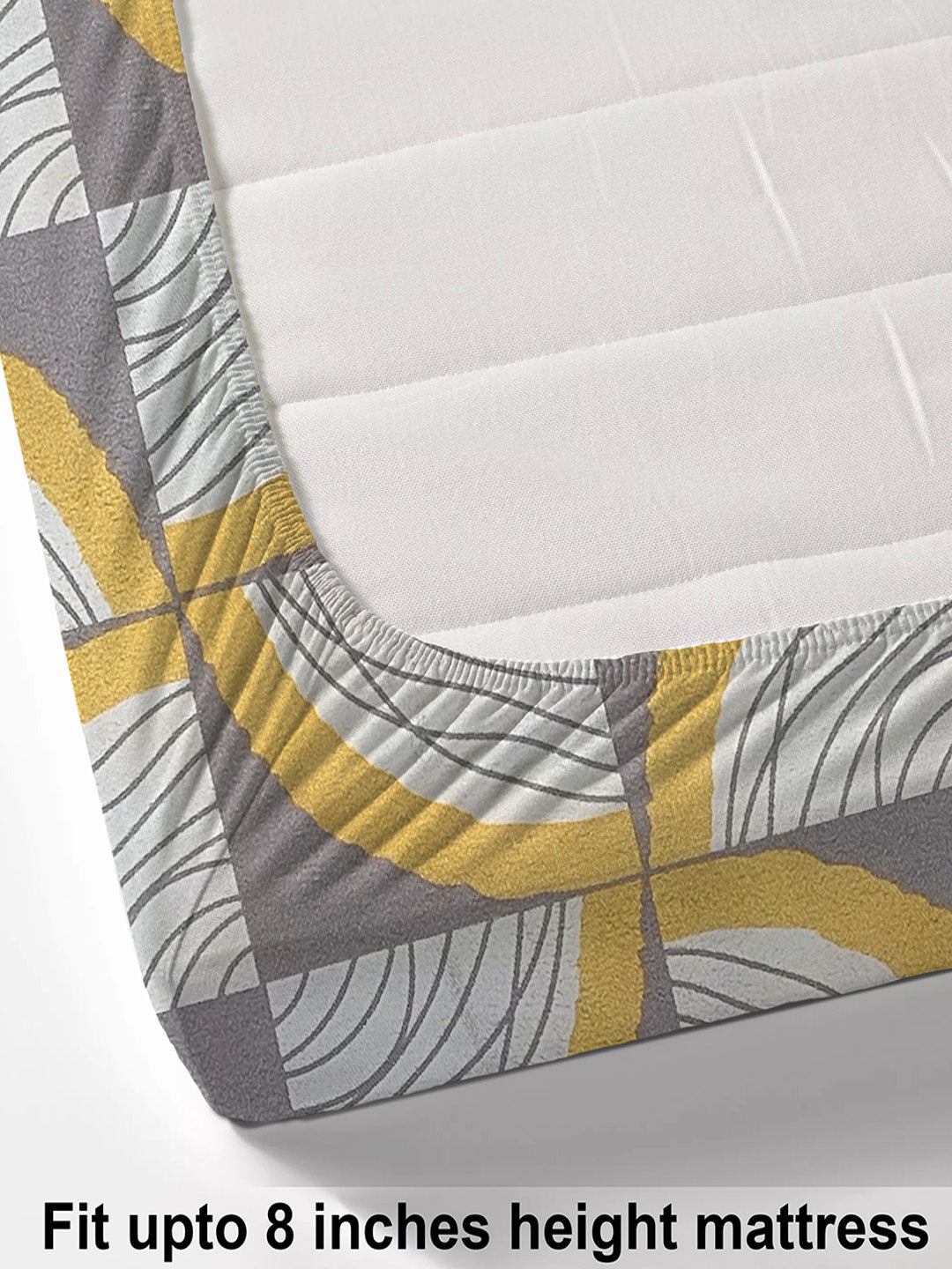 Glace Cotton Abstract Flat Fitted Bedsheet with 2 Pillow Covers