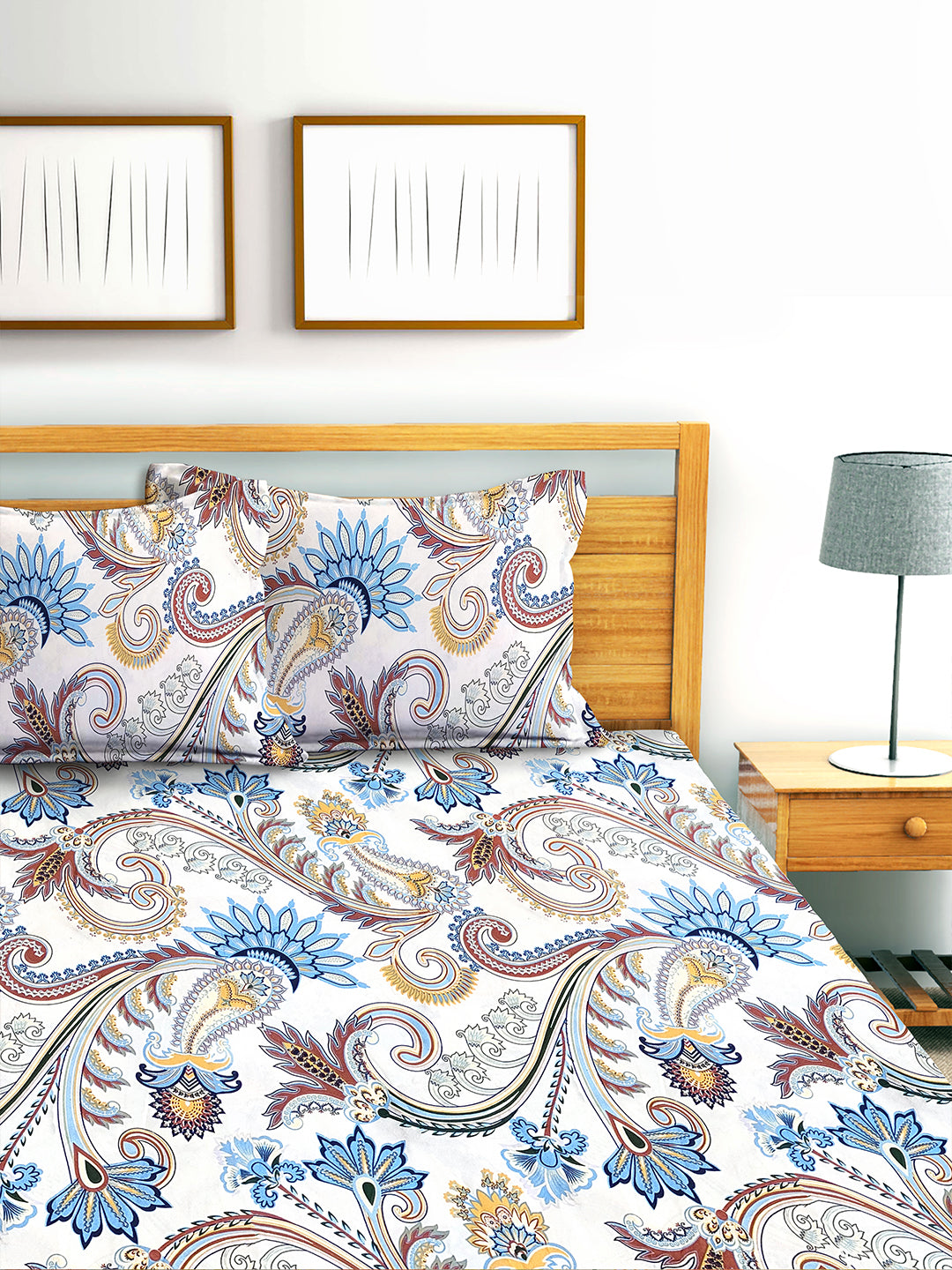 Glace Cotton Abstract Flat Double Bedsheet with 2 Pillow Covers
