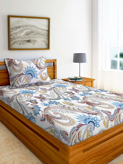 Glace Cotton Abstract Flat Double Bedsheet with 2 Pillow Covers