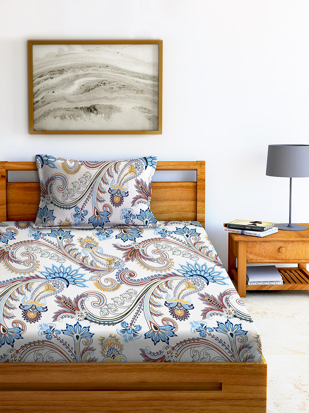 Glace Cotton Abstract Flat Single Bedsheet with 1 Pillow Cover