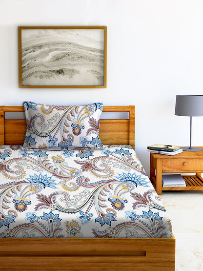 Glace Cotton Abstract Flat Double Bedsheet with 2 Pillow Covers