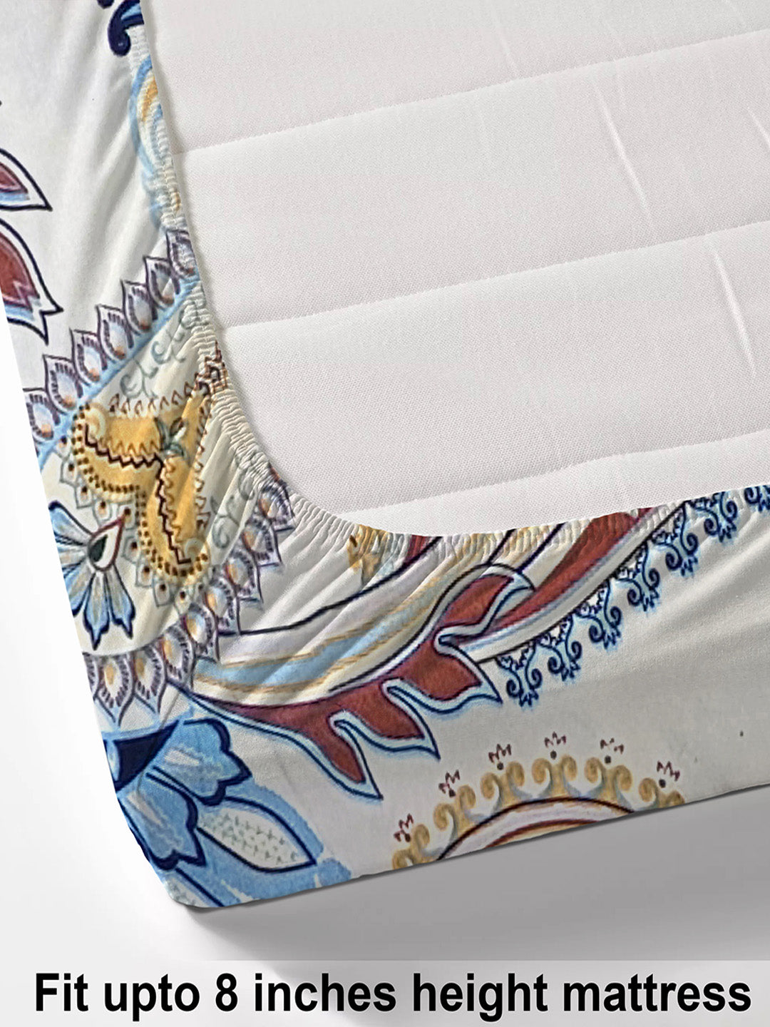 Glace Cotton Abstract Flat Fitted Bedsheet with 2 Pillow Covers