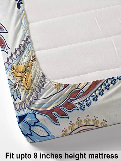 Glace Cotton Abstract Flat Fitted Bedsheet with 2 Pillow Covers